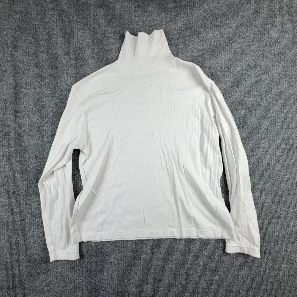 Basic Editions Shirt Womens XL White Ribbed Turtleneck Long Sleeve Knit Top
